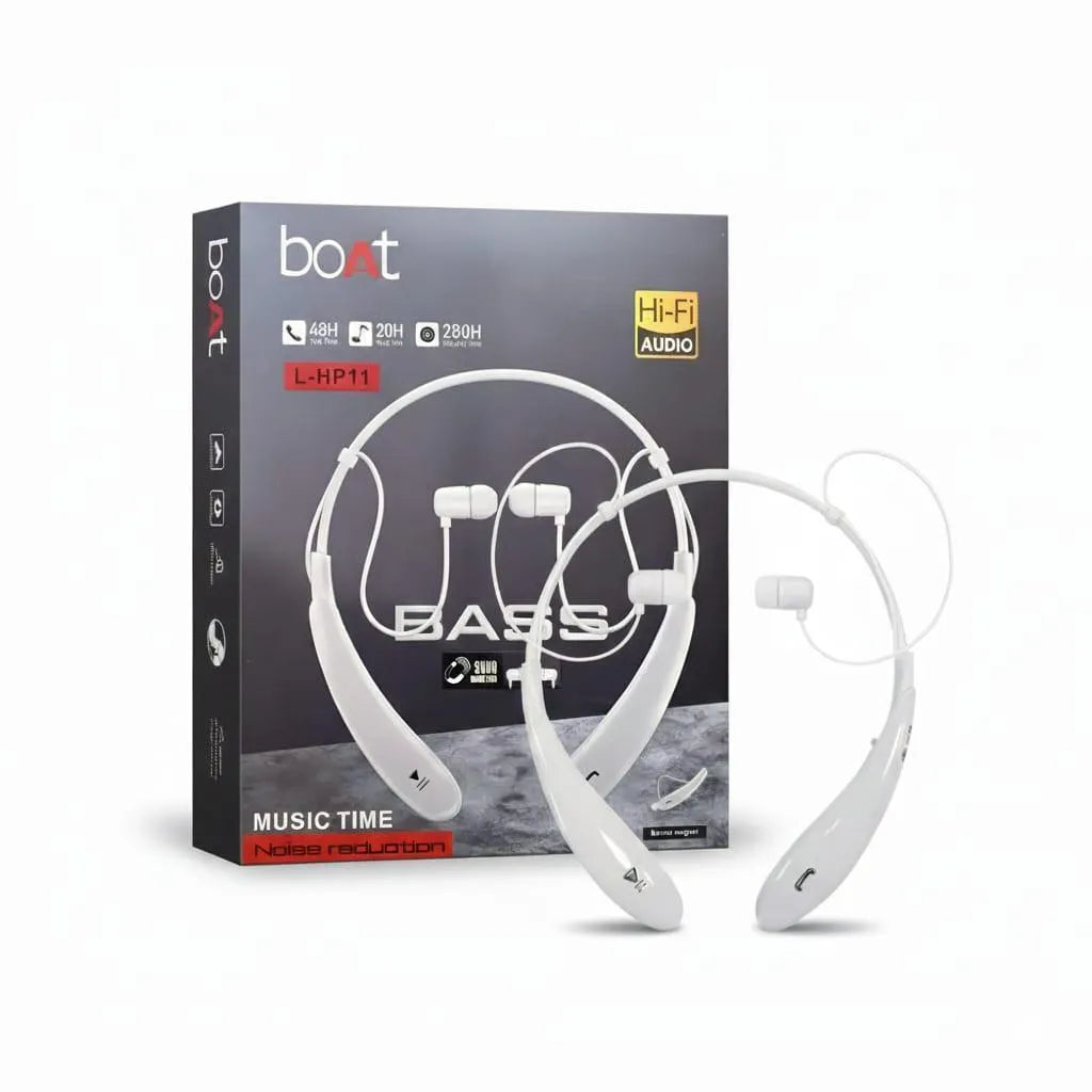 White Bluetooth 5 Neckband with ANC & 48H Battery