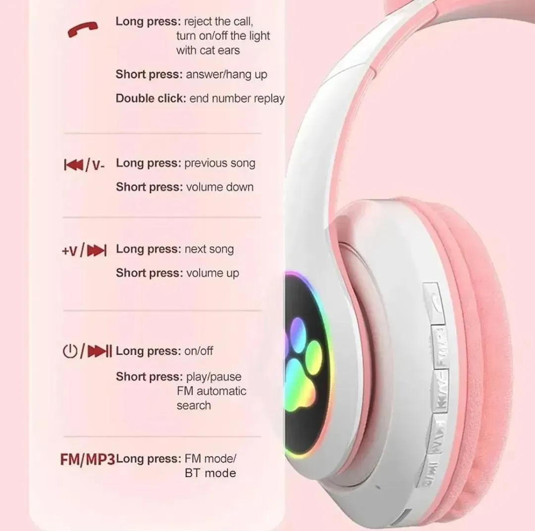 Wireless Cat Ear Headphones with LED Lights