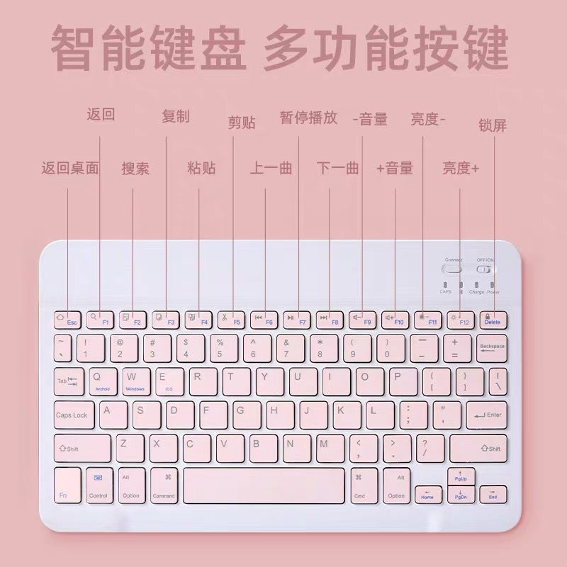 Bluetooth Keyboard Mouse Set for Tablets Android Apple Universal Wireless Backlit Pink